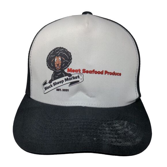 Black Sheep Market Est. 2021 Meat Seafood Produce Snapback Trucker Hat Mesh Back - Picture 1 of 8